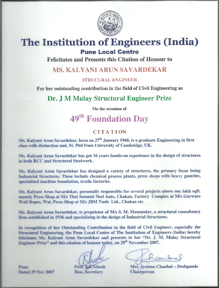 CITATION from INSTITUTION OF ENGINEERS (1)